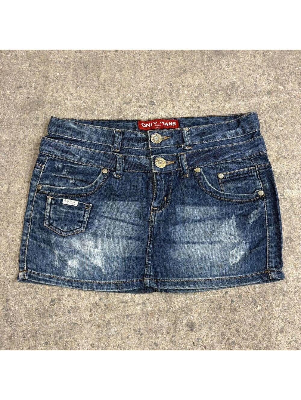 Vintage Y2K Denim Micro Mini Skirt Low Rise Only Dbl Waistband